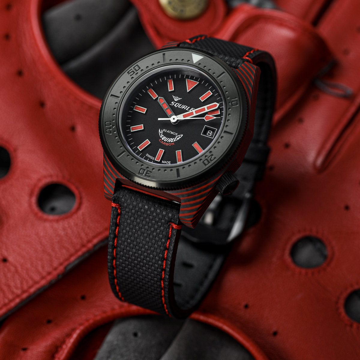 Squale T-183 Red Carbon Fibre Swiss Made Diver's Watch