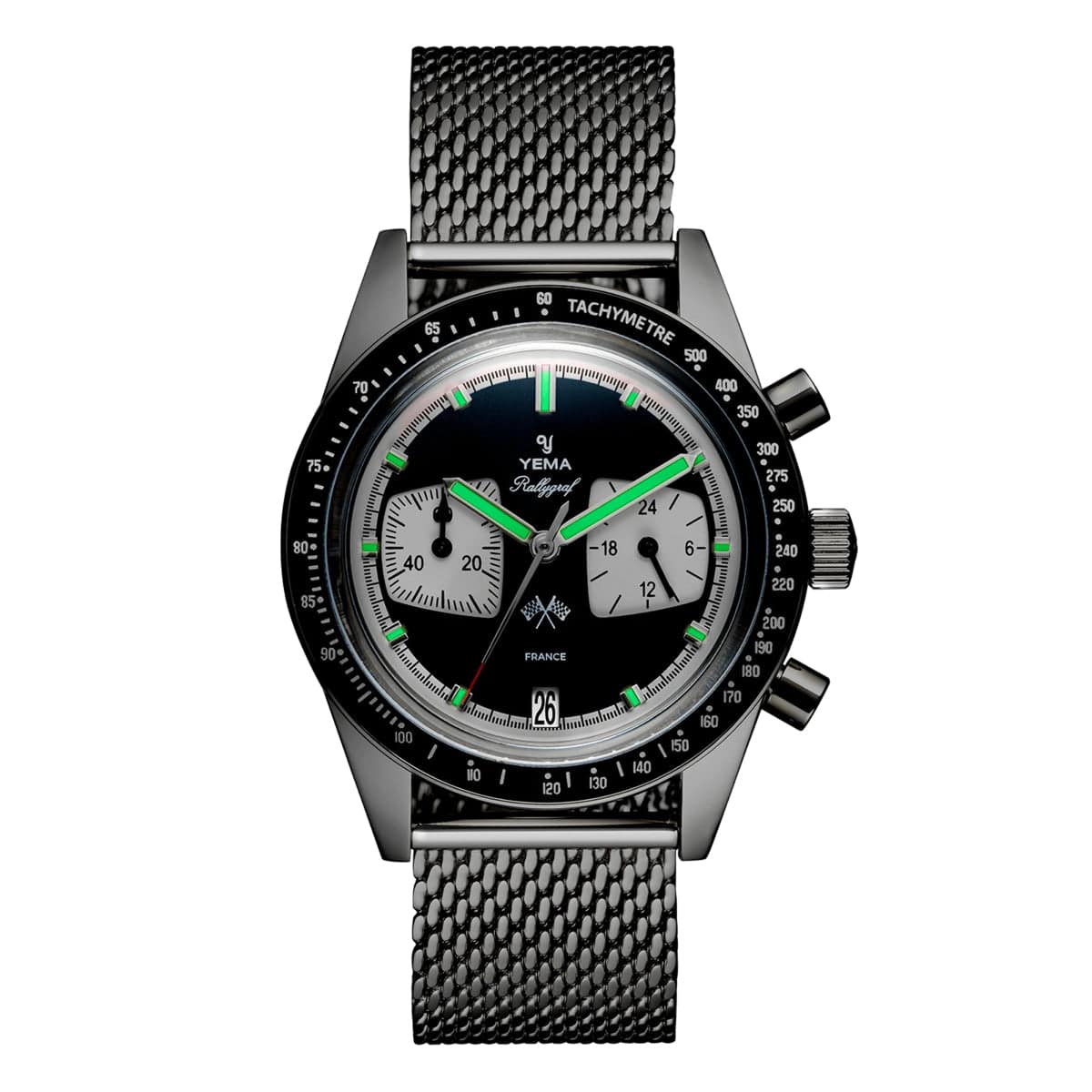 Yema Rallygraf Blue Tarmac Chronograph Watch - Blue and White Dial - 39mm YMHF1572-GM Lume