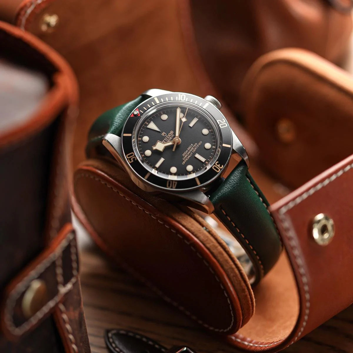 Vintage Highley Italian Vegan Leather Watch strap - Olive Green