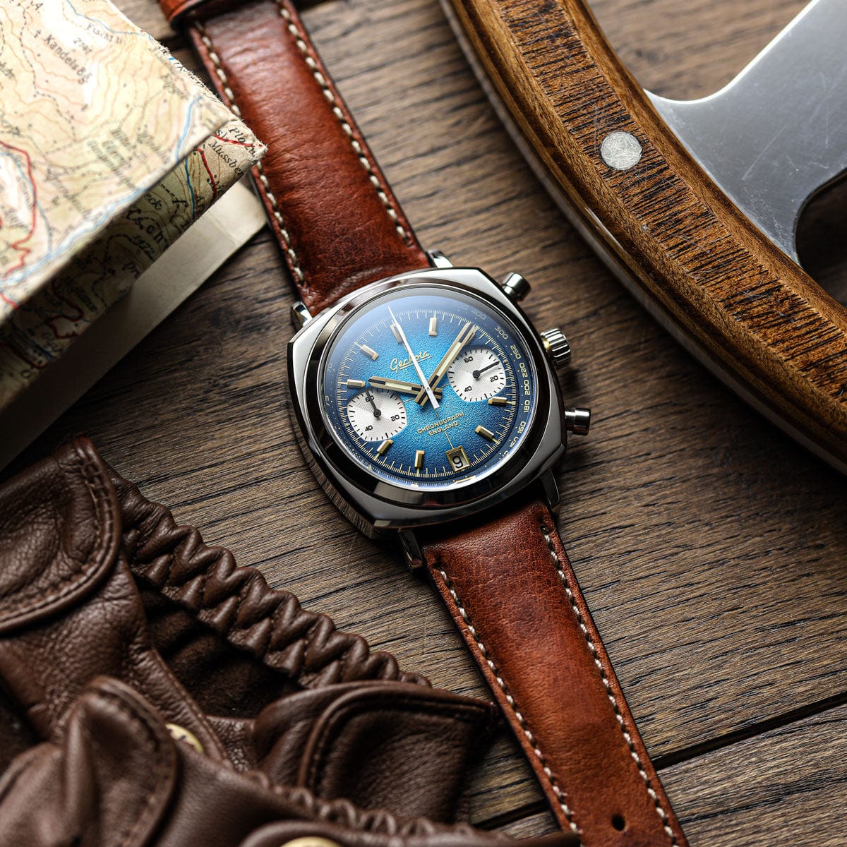 Geckota Chronotimer Chronograph Watch Deep Blue Fumé Dial TP-369-3