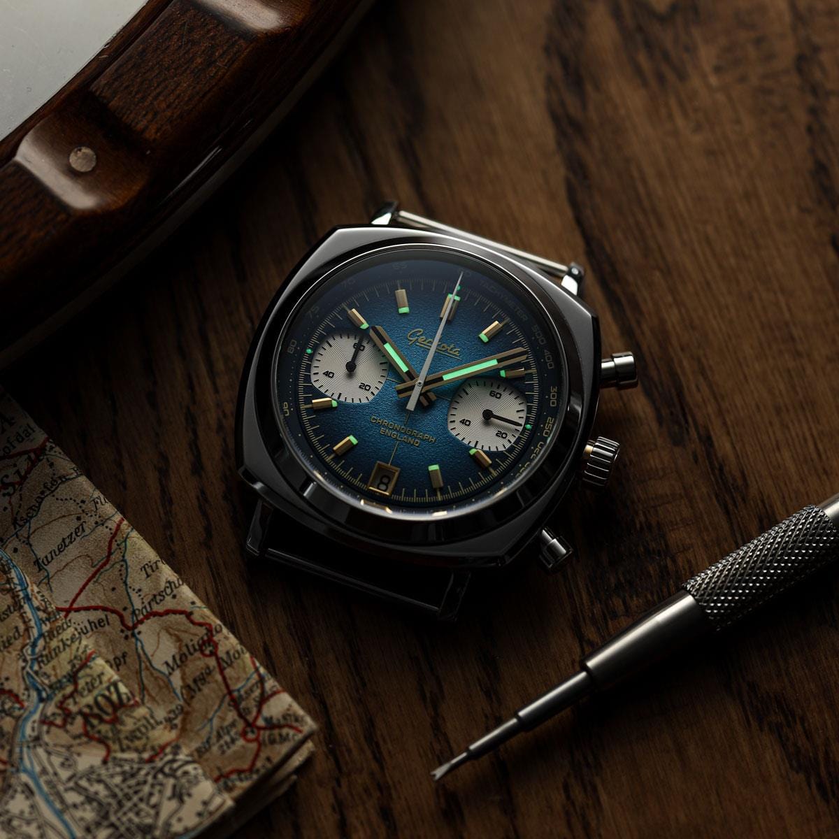 Geckota Chronotimer Chronograph Watch Deep Blue Fumé Dial