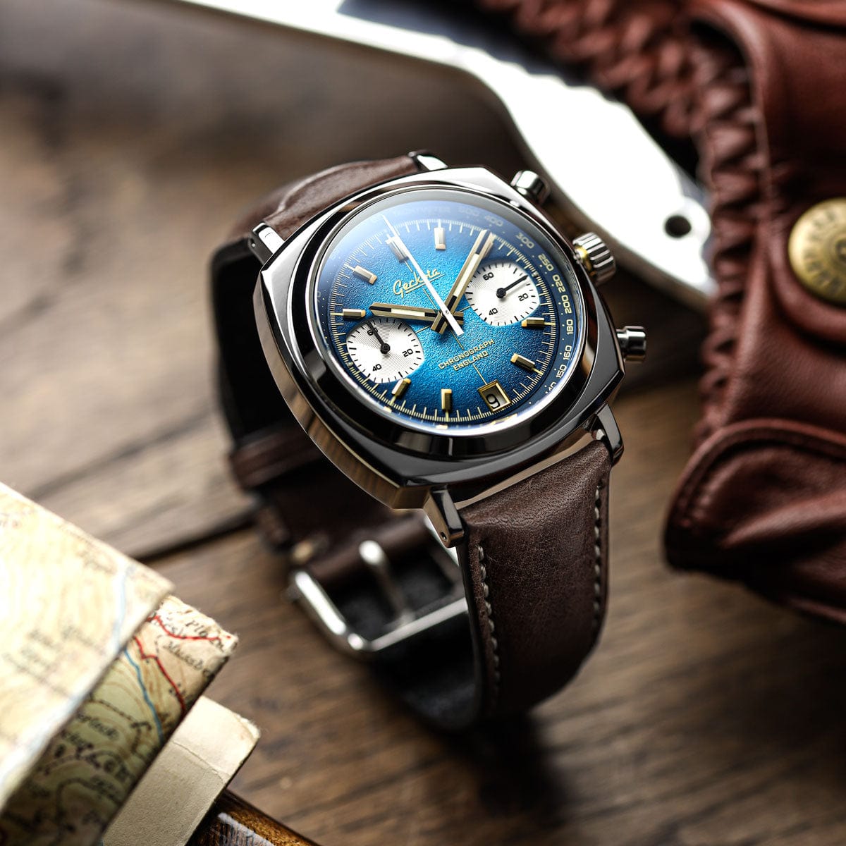 Geckota Chronotimer Chronograph Watch Deep Blue Fumé Dial