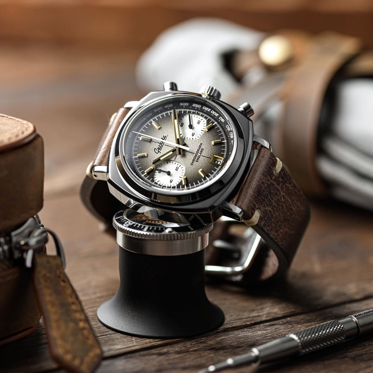 Geckota Chronotimer Chronograph Watch Brown Fumé Dial