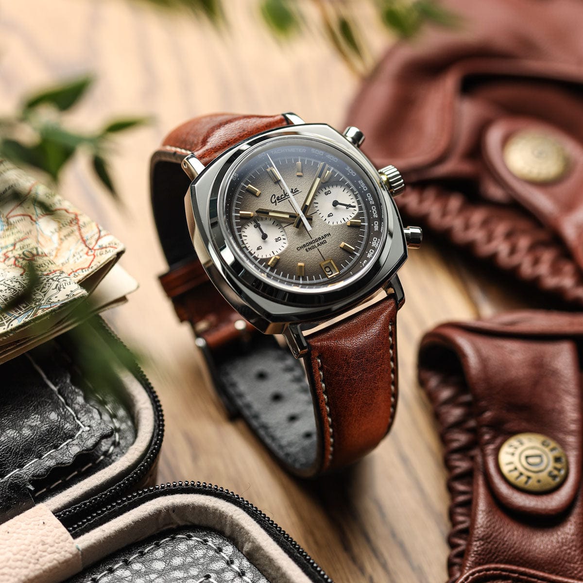Geckota Chronotimer Chronograph Watch Brown Fumé Dial TP-369-3