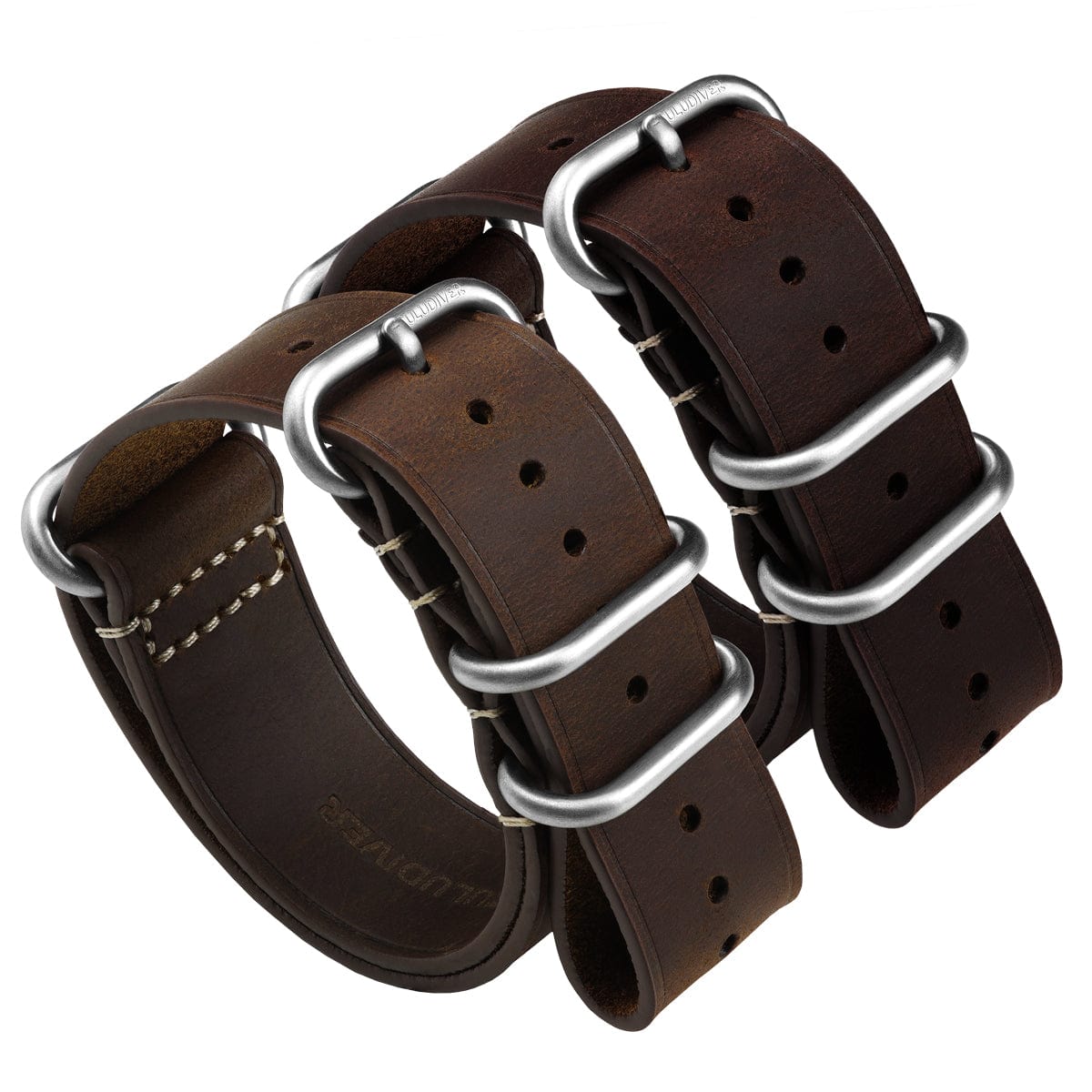 ZULUDIVER Crazy Horse Pull-Up Leather ZULU Watch Strap - Chestnut Brown