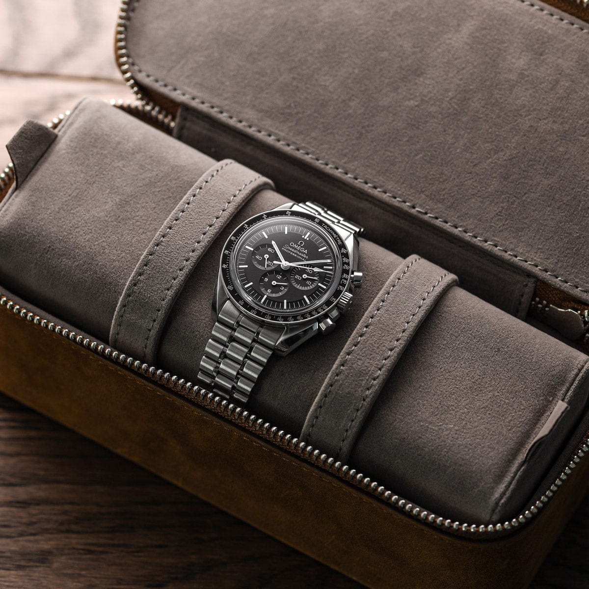Geckota 3 Piece Leather Watch Case - Tan Crazy Horse