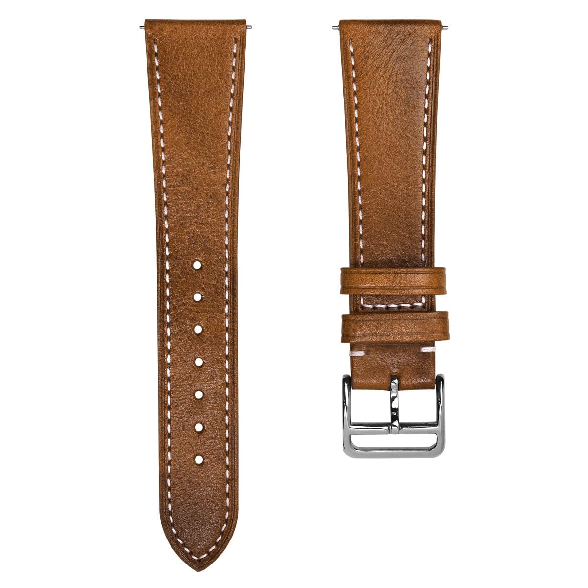 Brixham Flat Leather Watch Strap - Vintage Tan