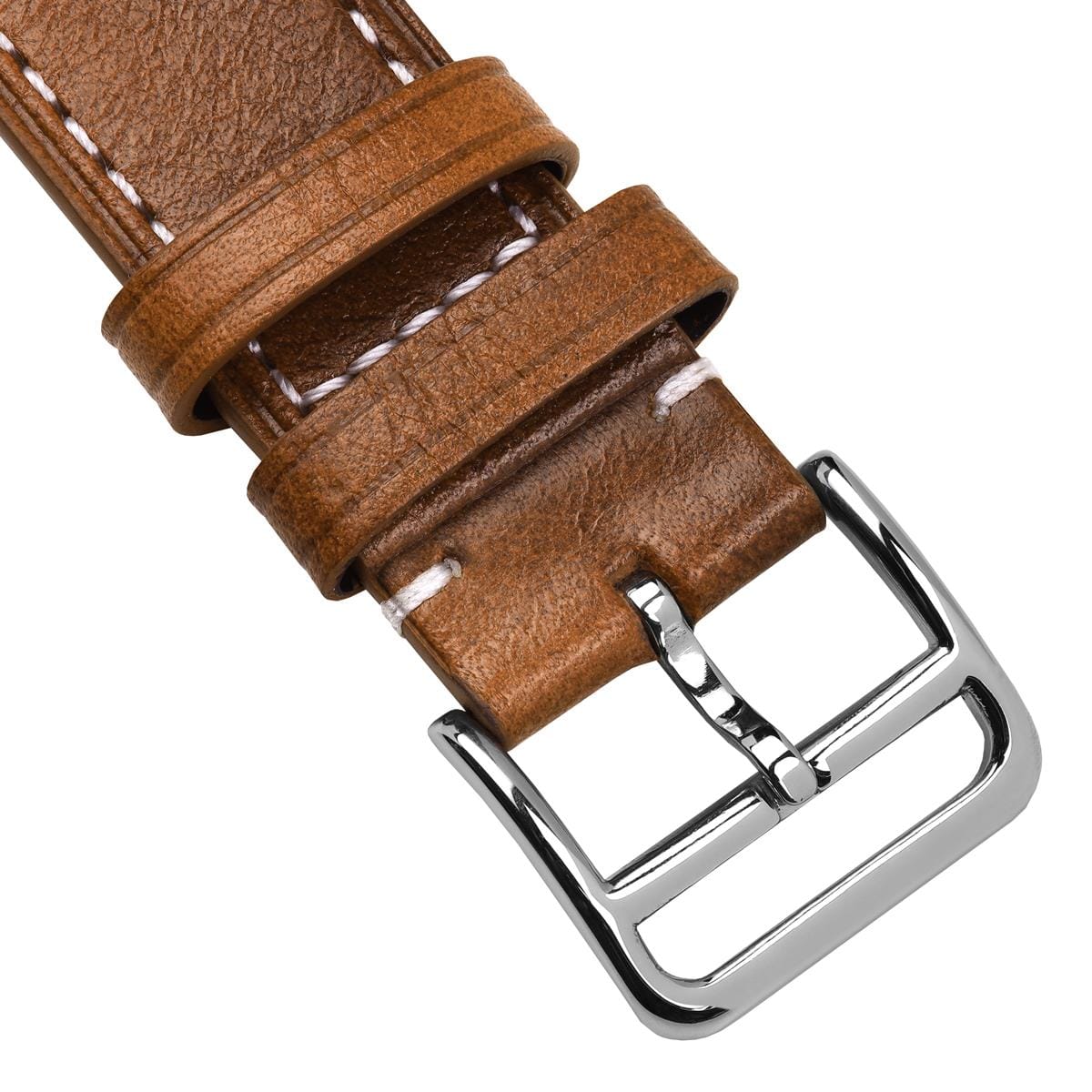 Brixham Flat Leather Watch Strap - Vintage Tan