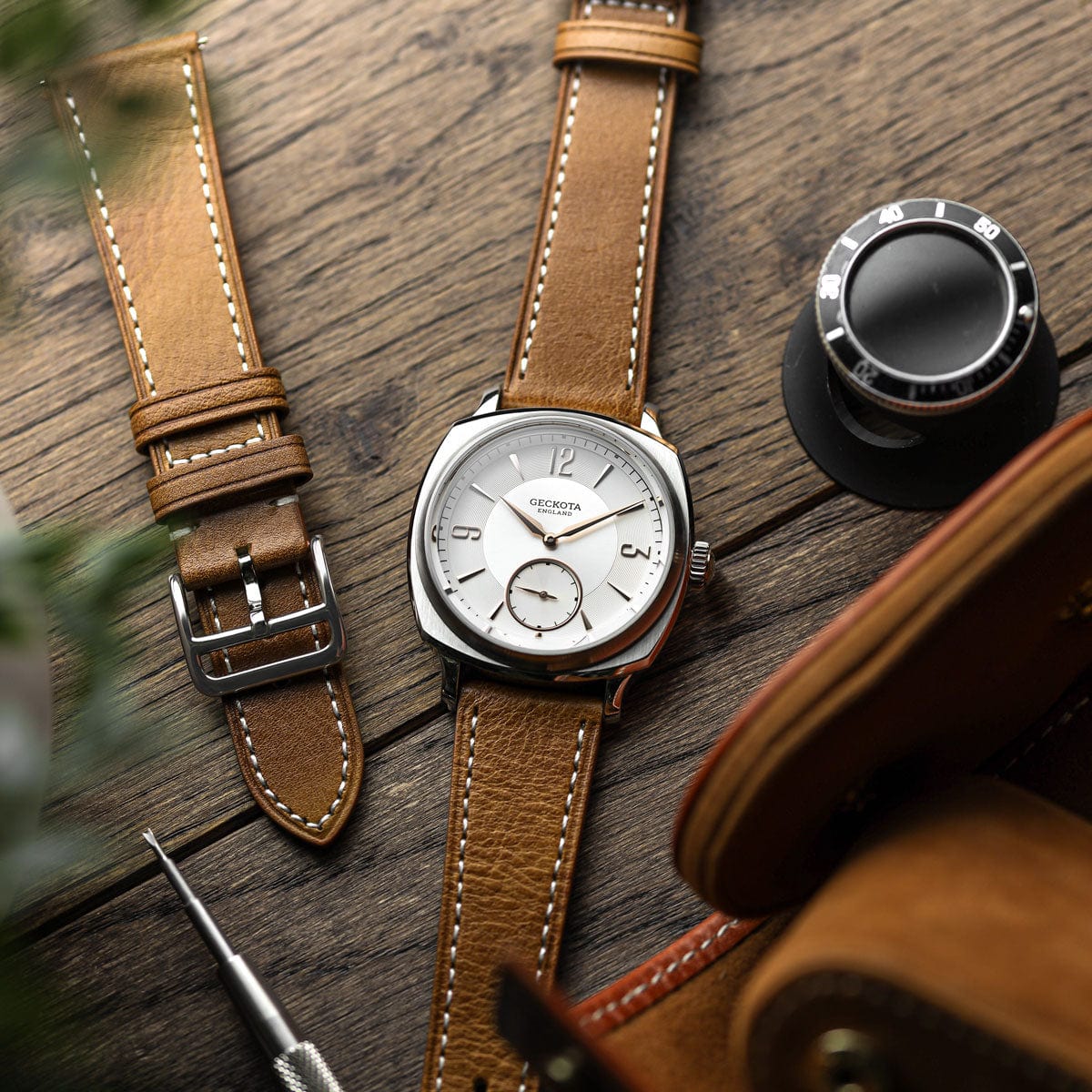 Brixham Flat Leather Watch Strap - Vintage Tan