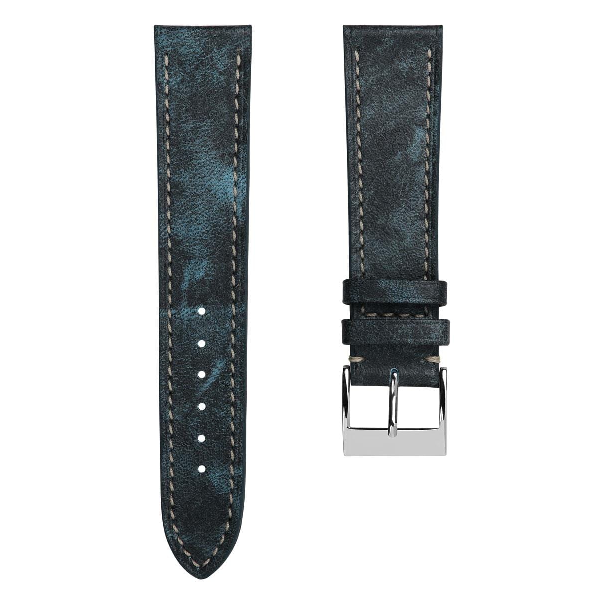 Rochefort Flat Patina Calf Leather Watch Strap - Blue Jeans