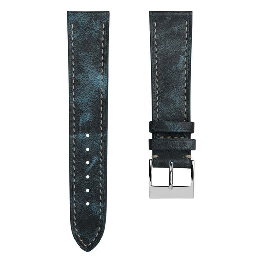 Rochefort Flat Patina Calf Leather Watch Strap - Blue Jeans