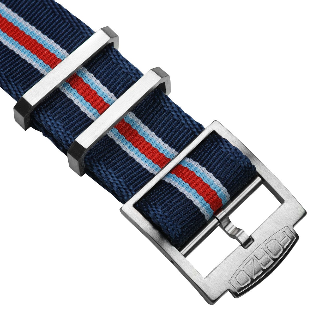 FORZO Racing Single-Pass Nylon Watch Strap - Dark Blue with Racing Stripes - Custom Hardware