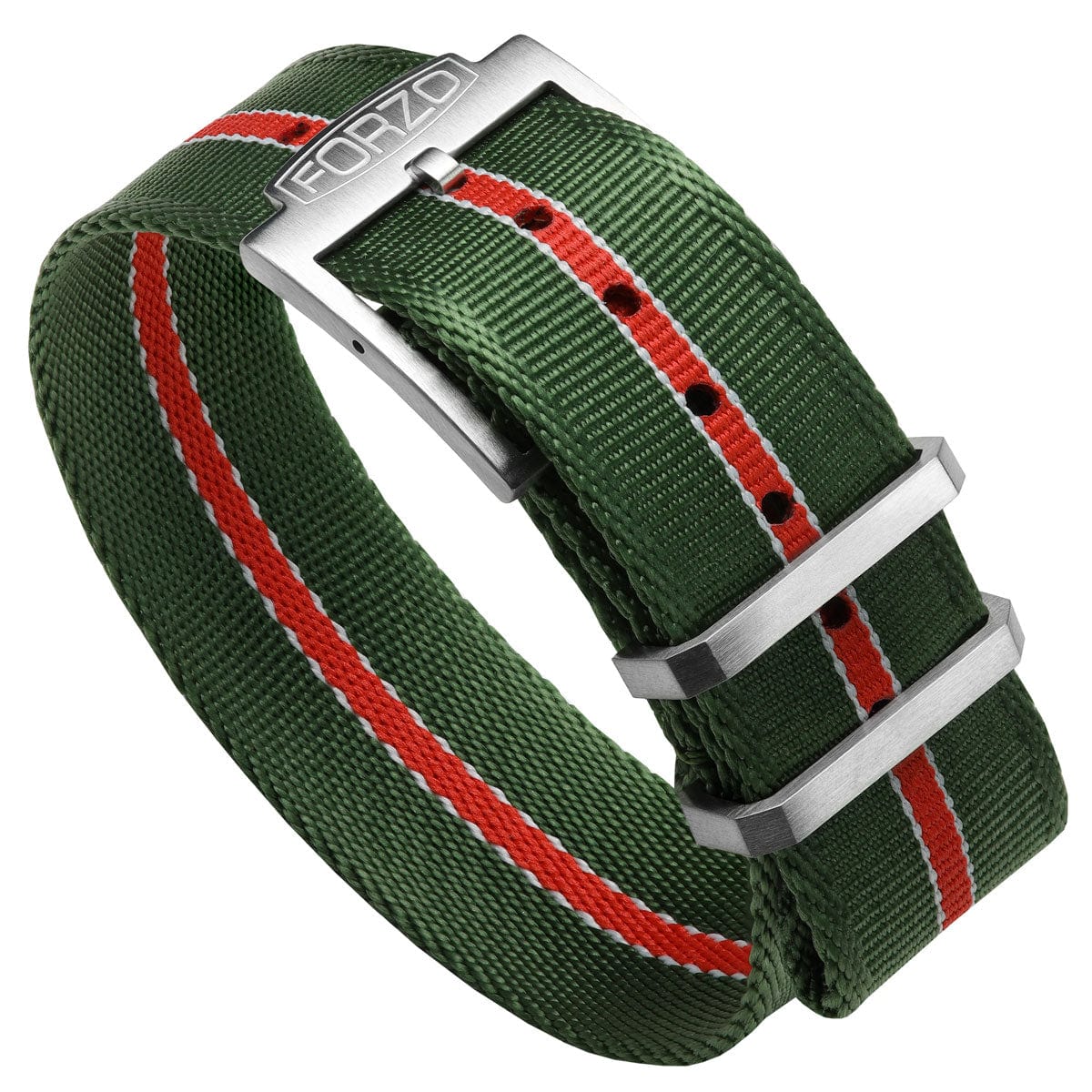 FORZO Racing Single-Pass Nylon Watch Strap - Green with Racing Stripes