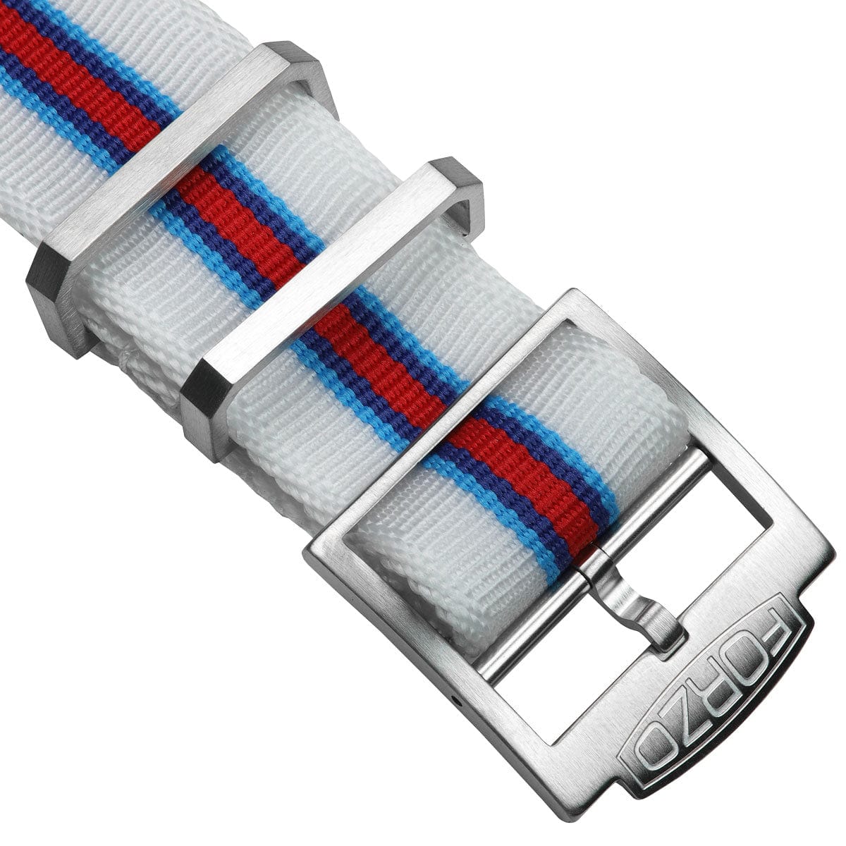 FORZO Racing Single-Pass Nylon Watch Strap - White with Racing StripesFORZO Racing Single-Pass Nylon Watch Strap - White with Racing Stripes