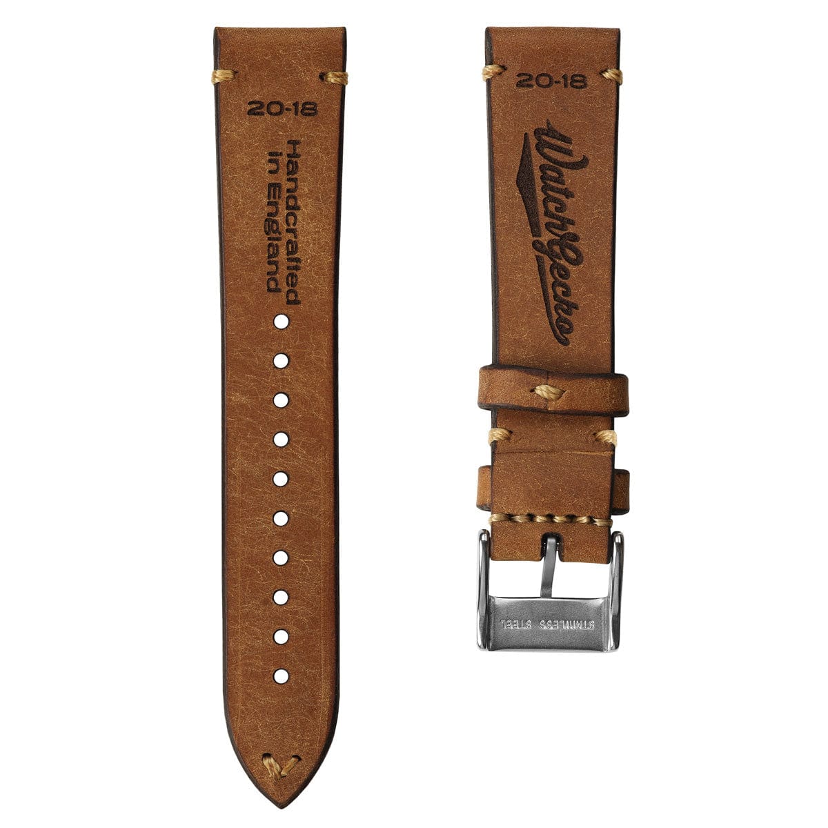 WatchGecko Lansdown Handmade Leather Watch Strap - Whiskey Brown