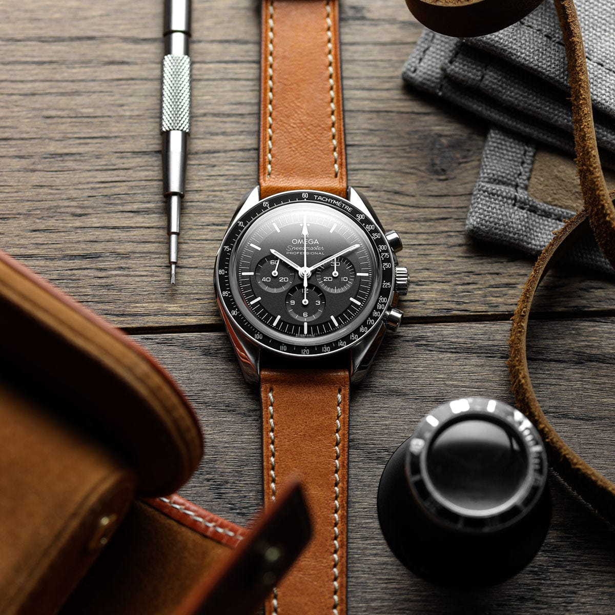 Leuven Flat Handmade Horse Leather Watch Strap - Cognac
