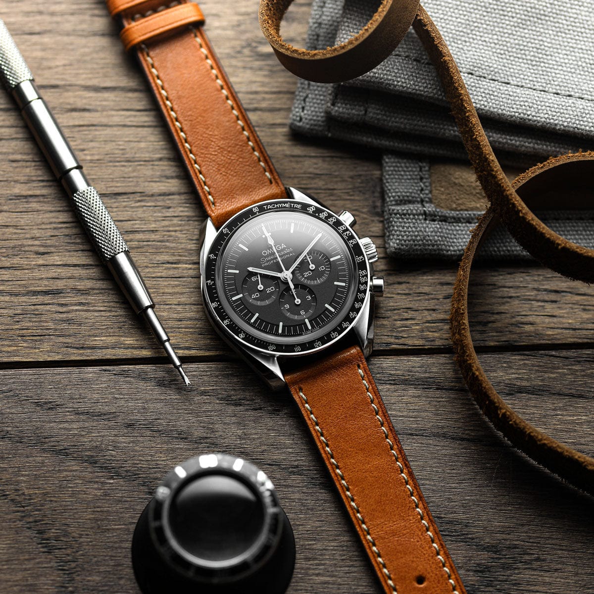Leuven Flat Handmade Horse Leather Watch Strap - Cognac