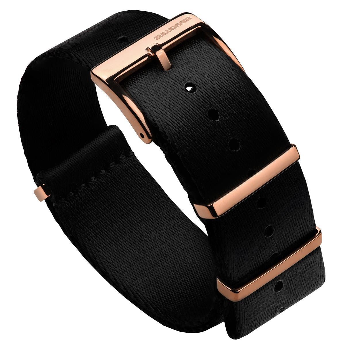 ZULUDIVER 1973 British Military Watch Strap: ARMOURED RECON - Military Black, IP Rose Gold