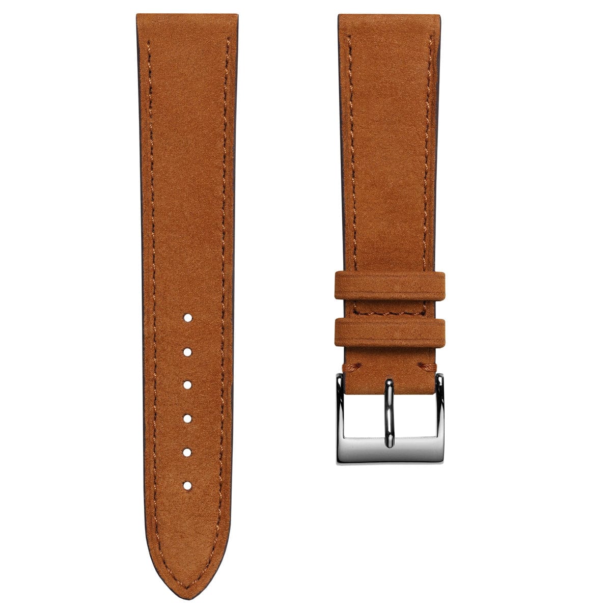 Mozet Flat Nubuck Handmade Leather Watch Strap Cognac WatchGecko