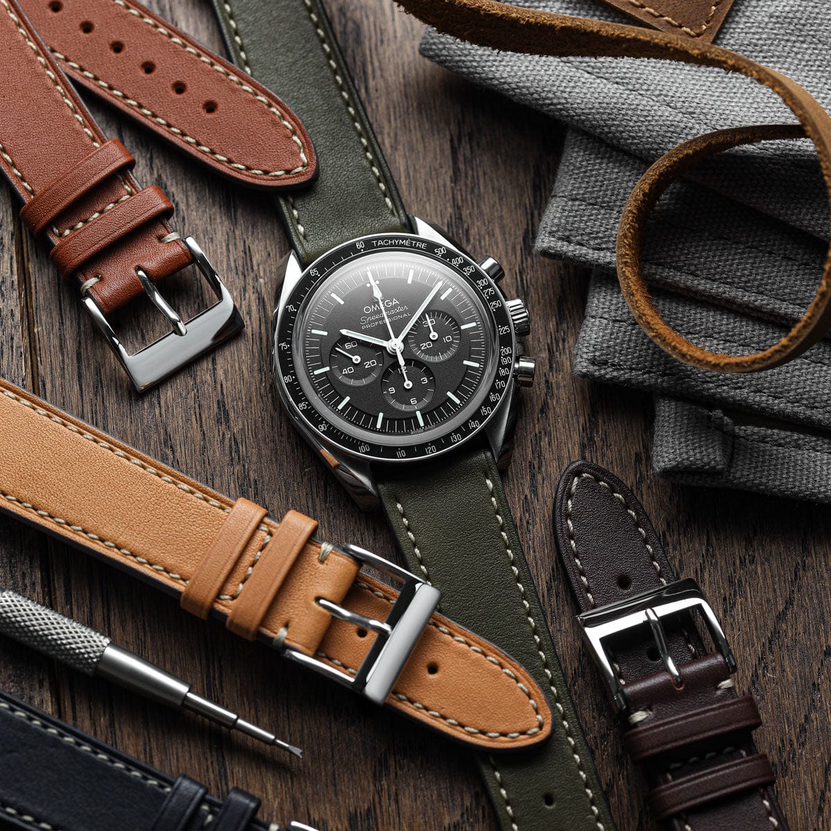 Ostend Baranil Flat Leather Watch Strap - Chestnut