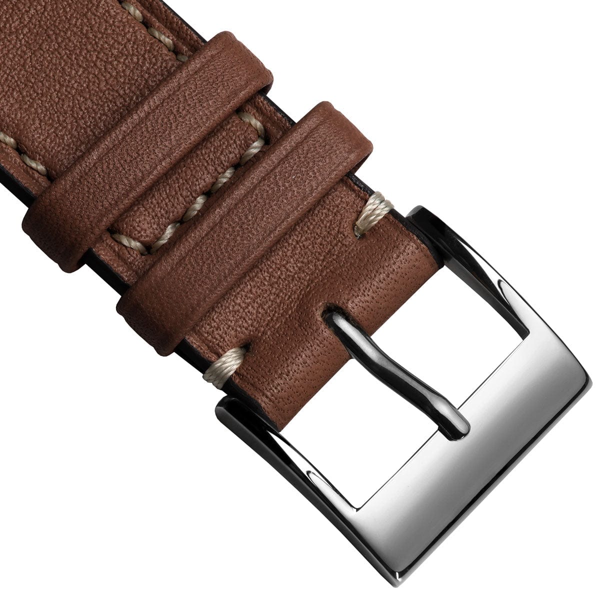 Ostend Baranil Flat Leather Watch Strap - Cognac