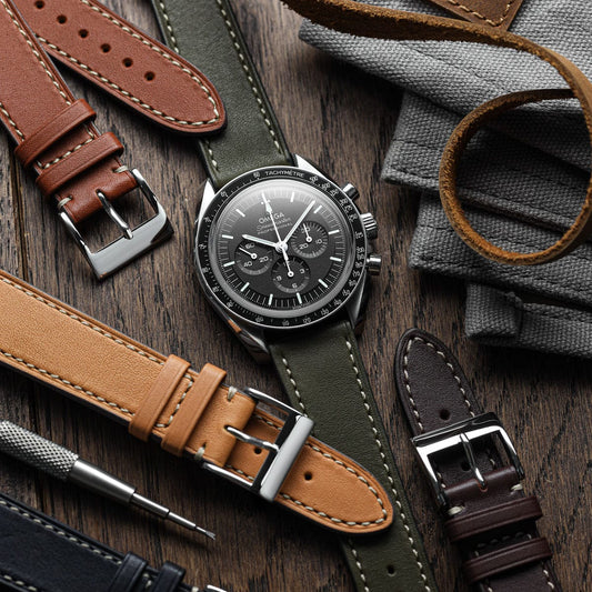 Ostend Baranil Flat Leather Watch Strap - Olive Green