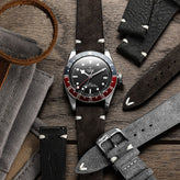 Overton Badalassi Carlo Minerva Box Leather V-Stitch Watch Strap - Black