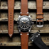 Overton Badalassi Carlo Minerva Box Leather V-Stitch Watch Strap - Coral