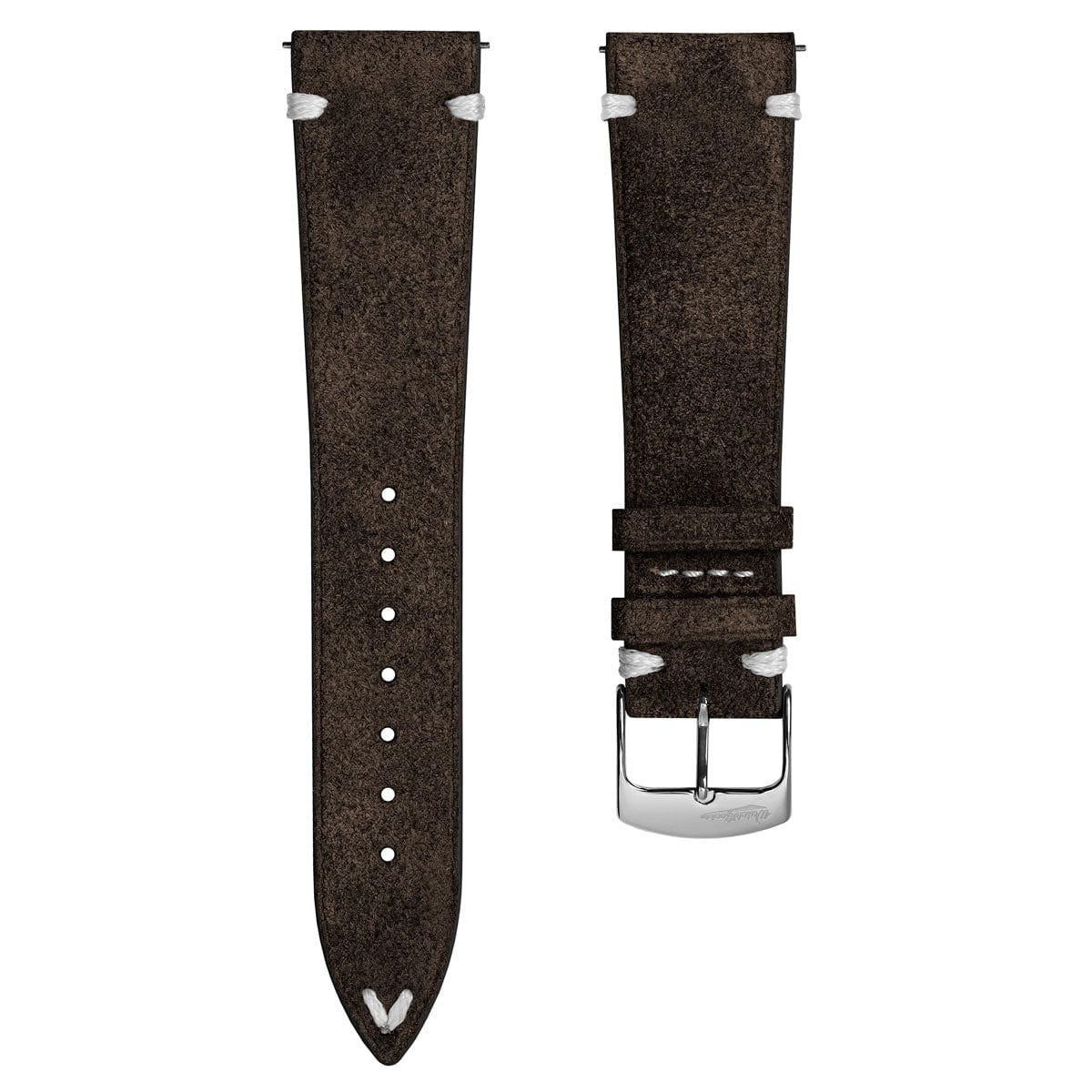 Overton Conceria Opera Suede V-Stitch Watch Strap - Dark Brown