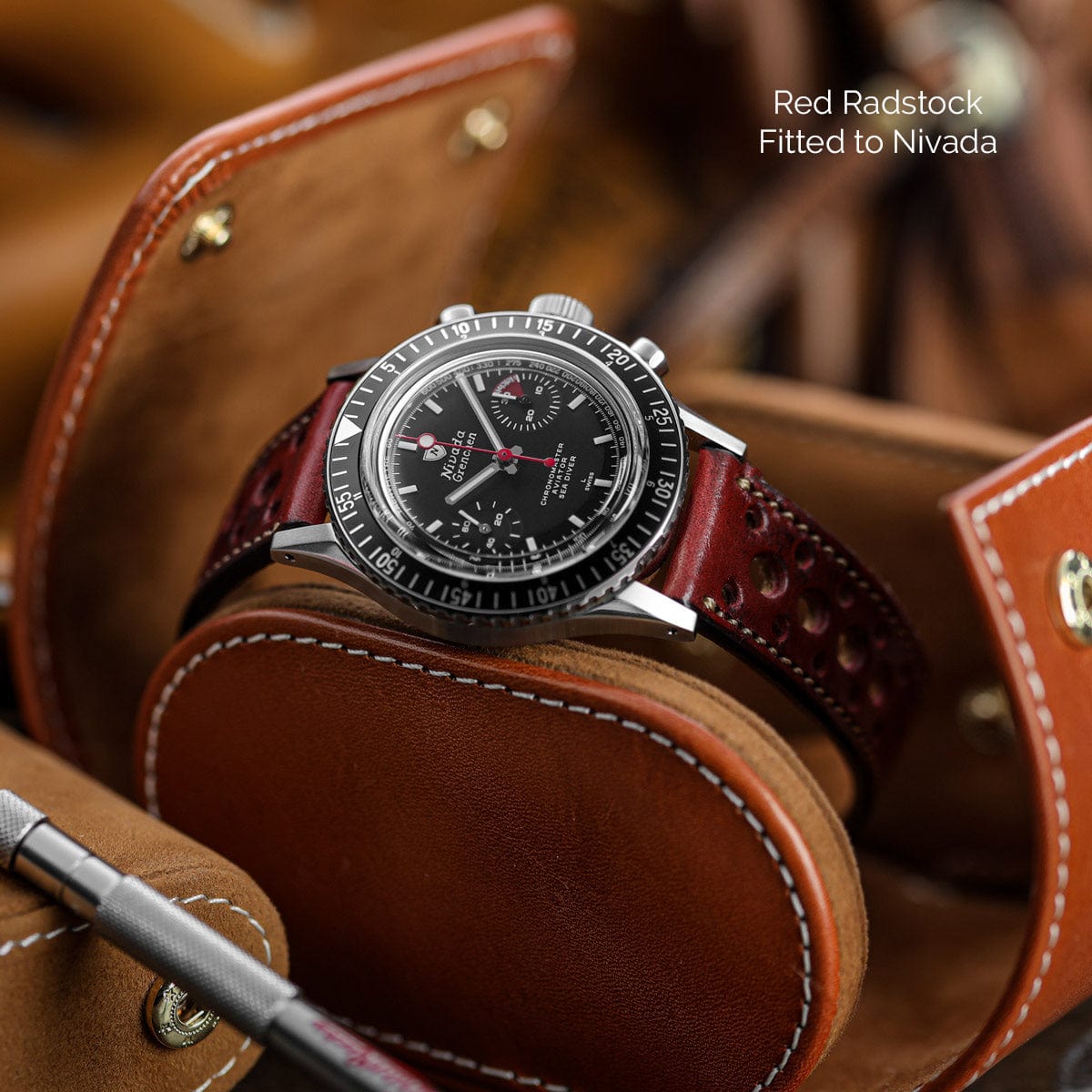 Radstock Racing Style Genuine Leather Watch Strap - Vintage Cherry Red