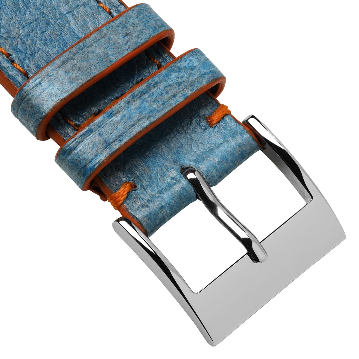 Sea Wolf Flat Leather Watch Strap - Ocean Blue