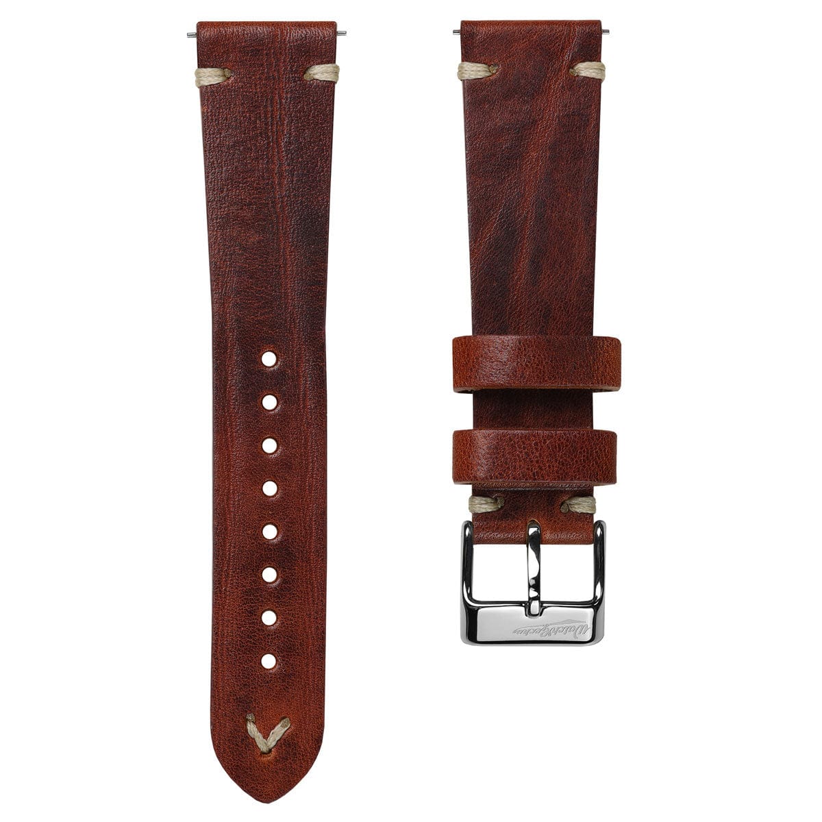 Simple Handmade Italian Leather Watch Strap - Reddish Brown