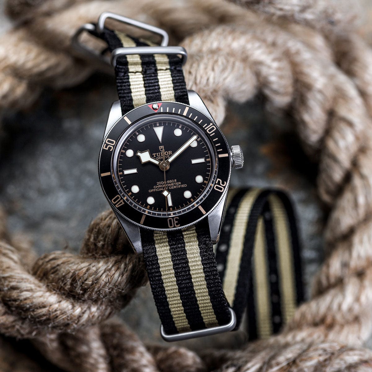 The Vintage Watch Company Military Watch Strap - Black & Gold