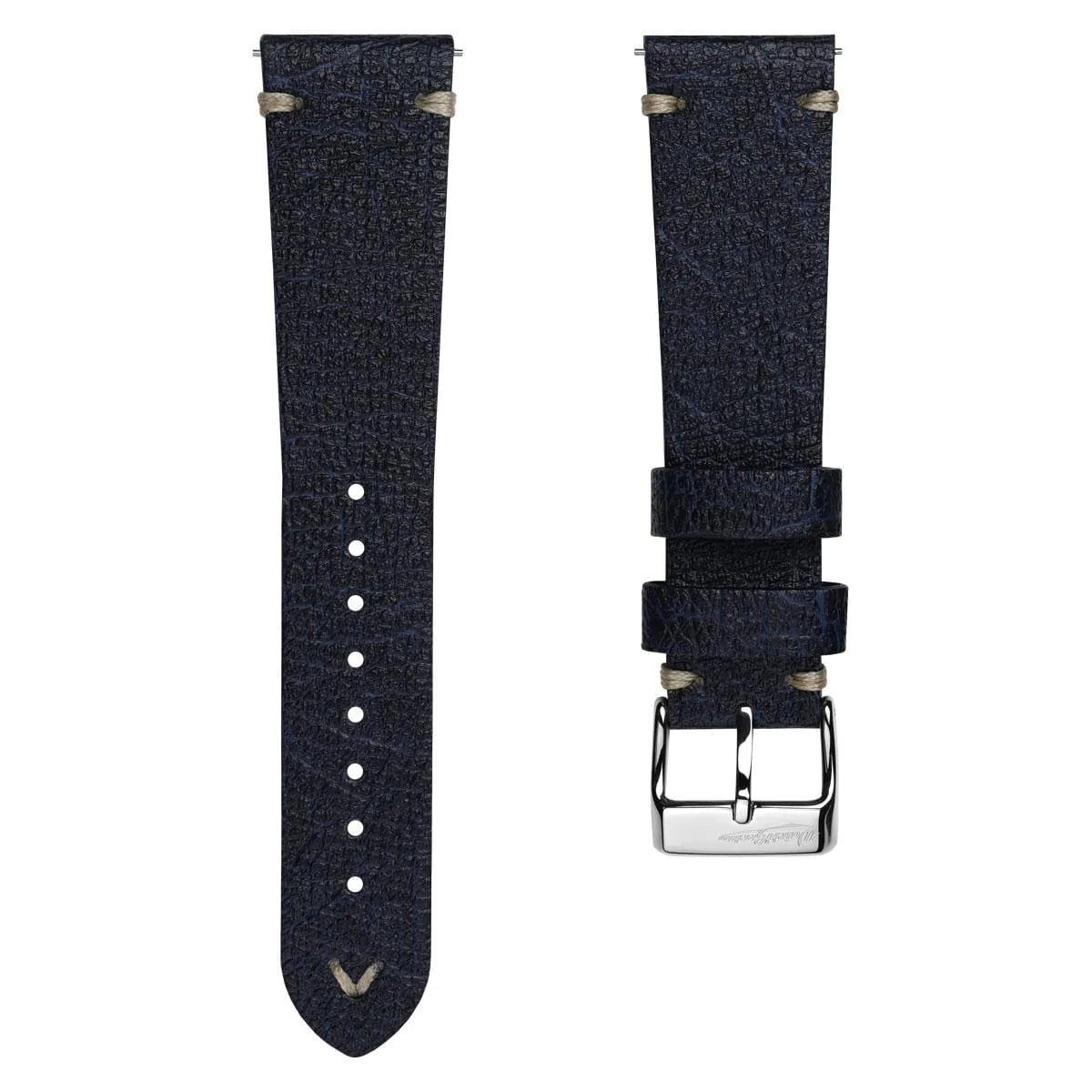V-Stitch Vegan Italian Leather Watch Strap - Textured Blue Atlas