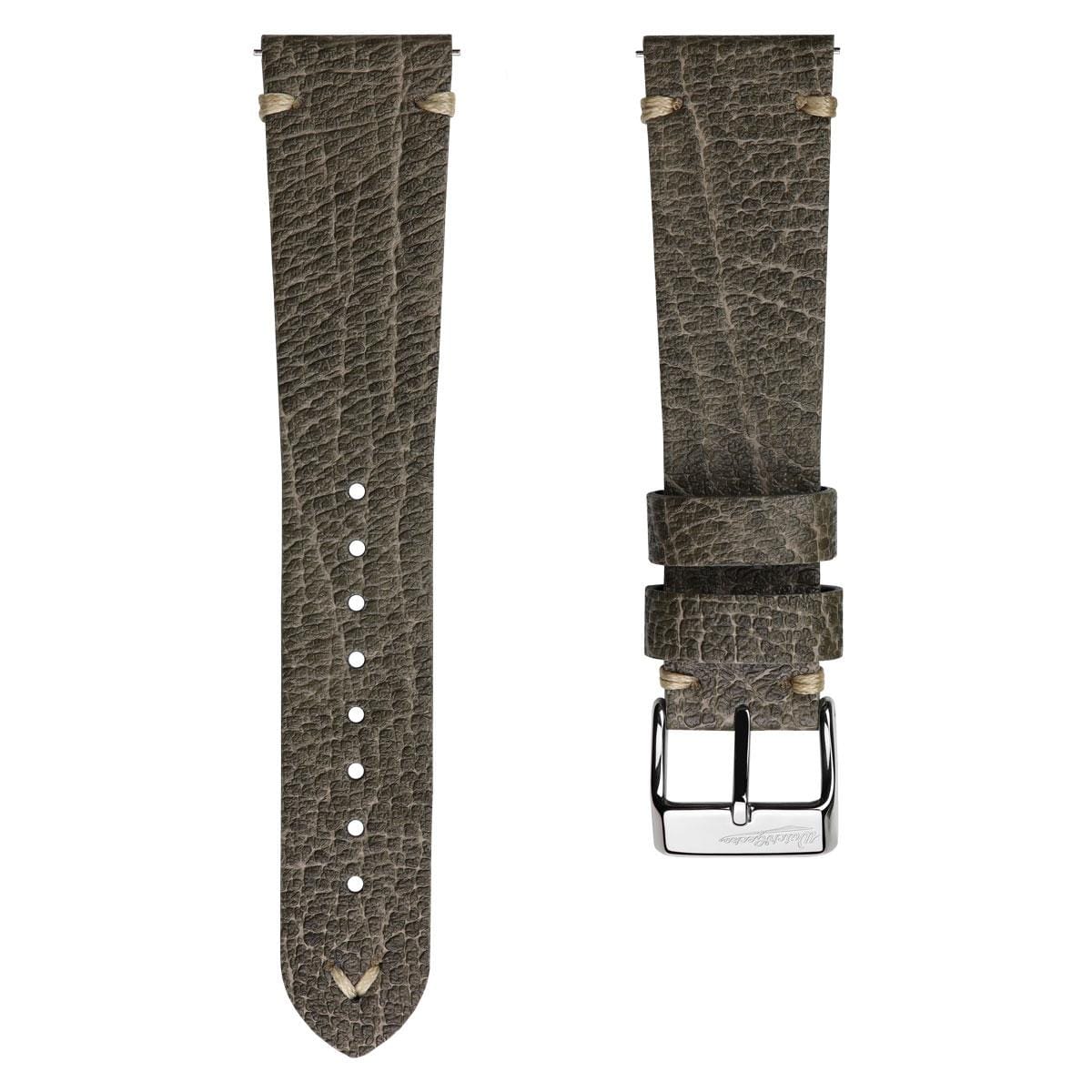 V-Stitch Vegan Italian Leather Watch Strap - Textured Olive Green