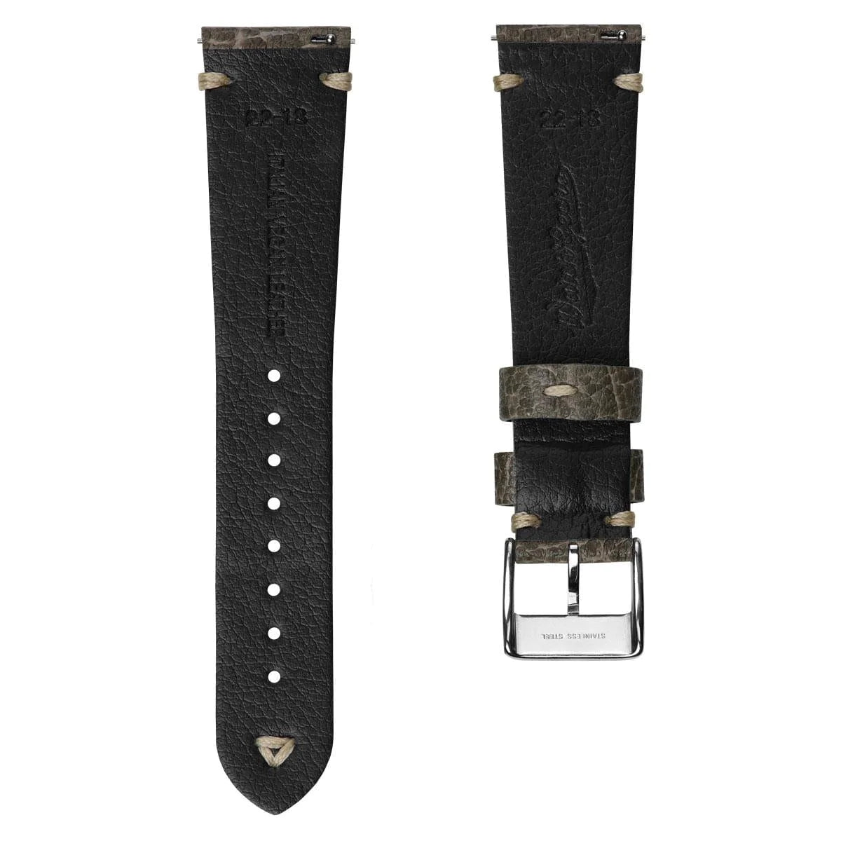Simple Handmade Vegan Italian Leather Watch Strap - Textured Olive Green
