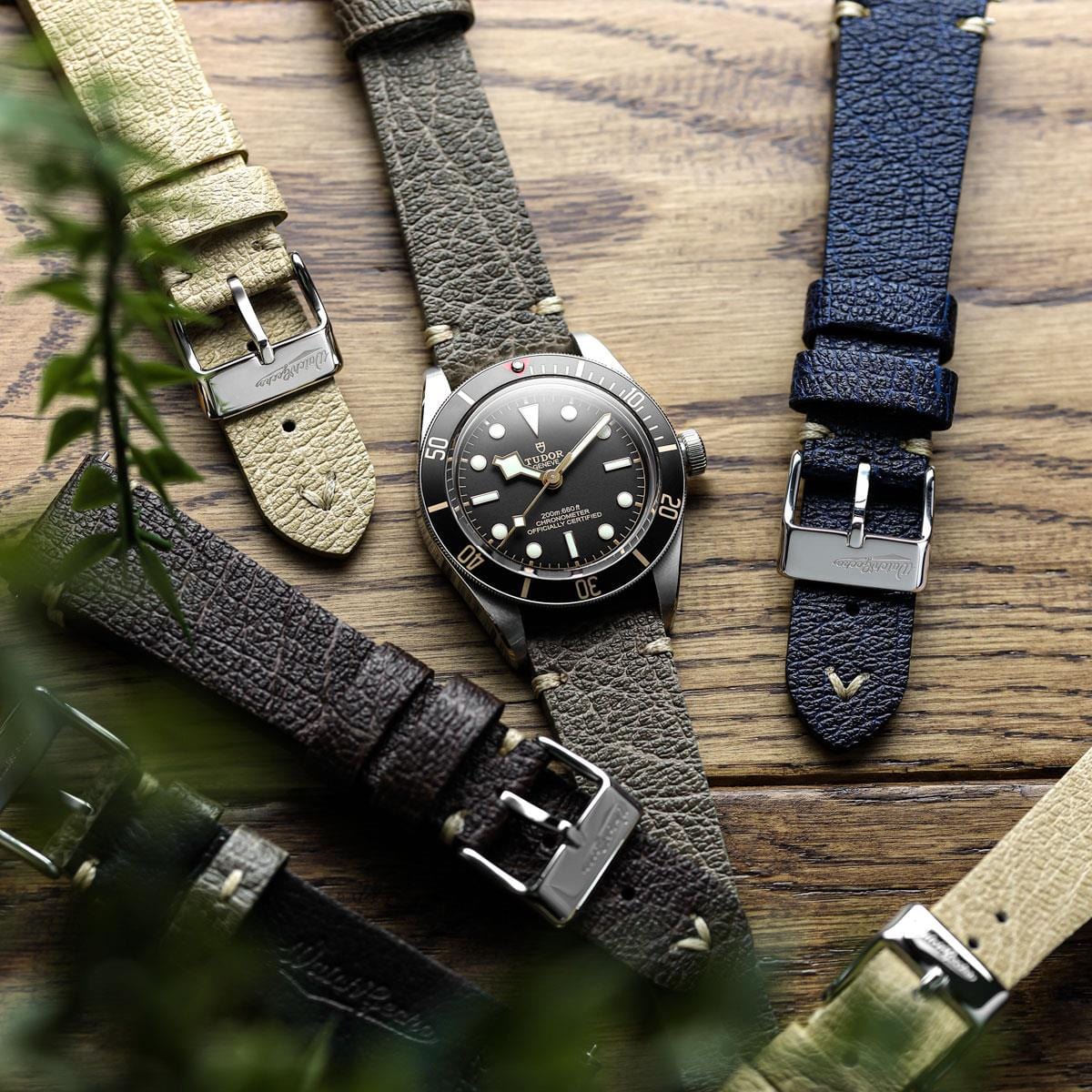 V-Stitch Vegan Italian Leather Watch Strap - Textured Olive Green