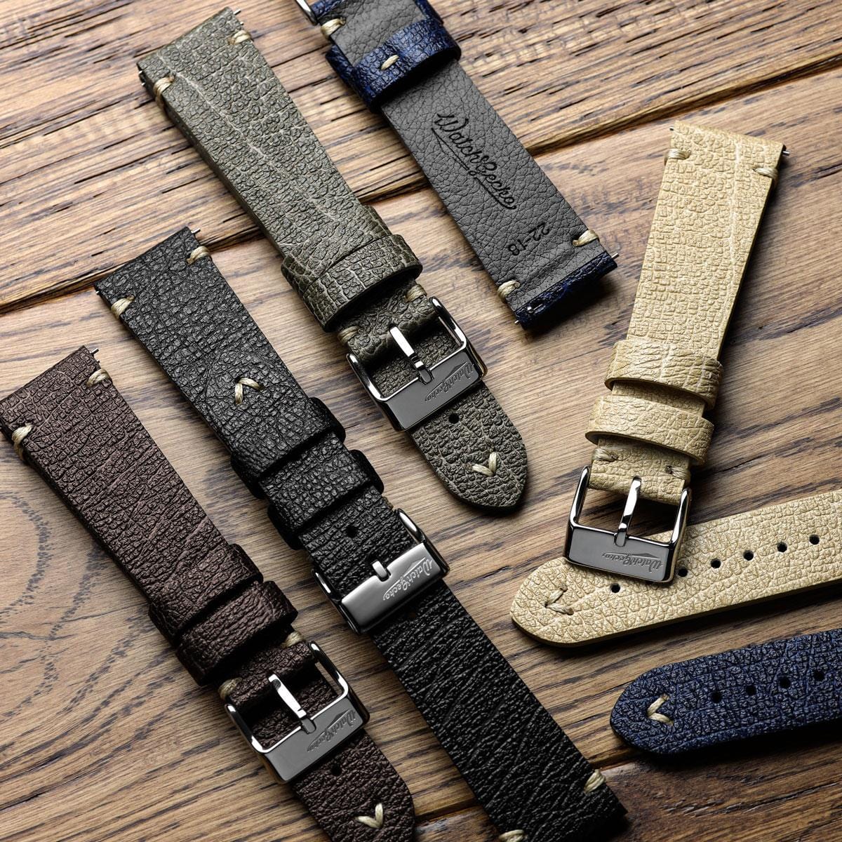 Simple Handmade Vegan Italian Leather Watch Strap - Textured Olive Green