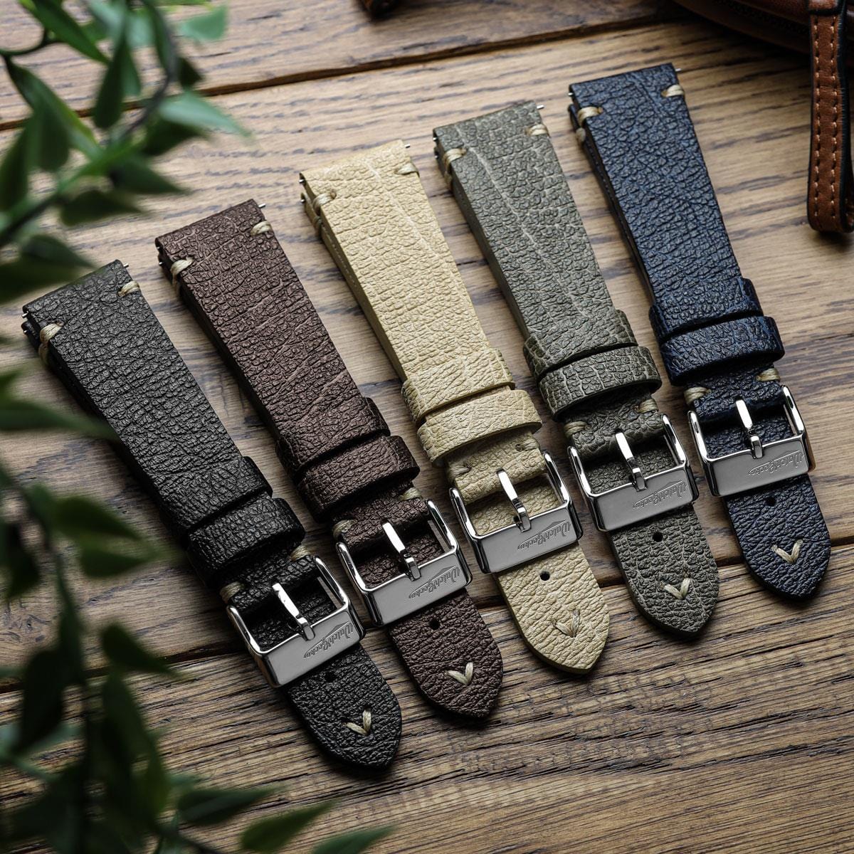 Simple Handmade Vegan Italian Leather Watch Strap - Textured Olive Green