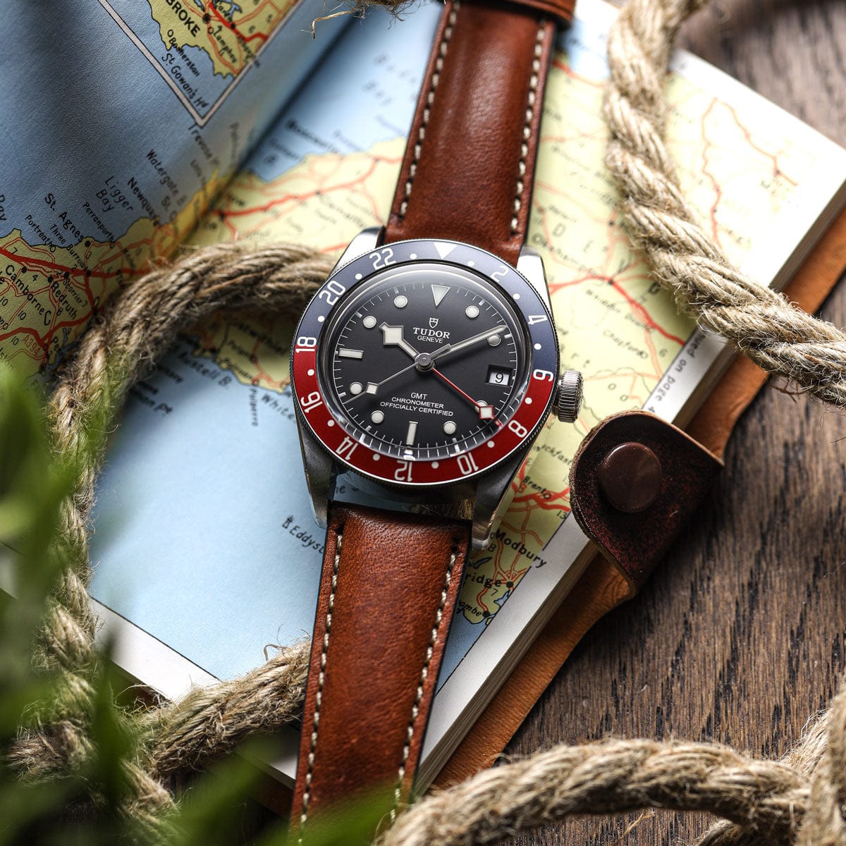 Vintage Highley Genuine Leather Watch Strap - Reddish Brown