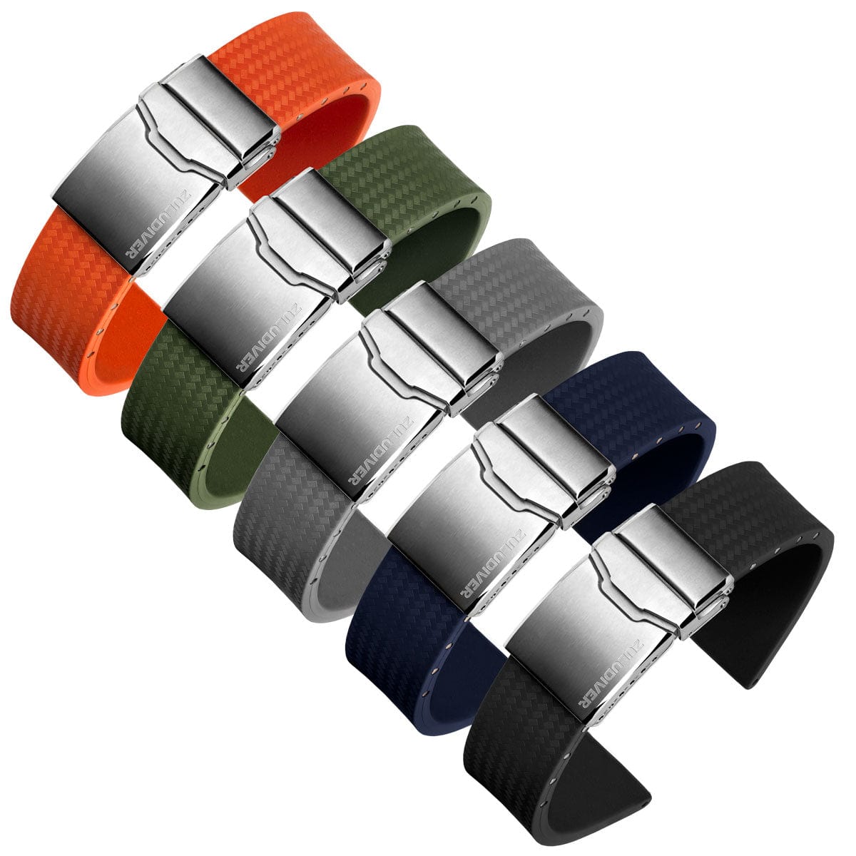 WatchGecko 400 (MKII) Italian Rubber Divers Watch Strap - Capri Sea - Brushed Buckle