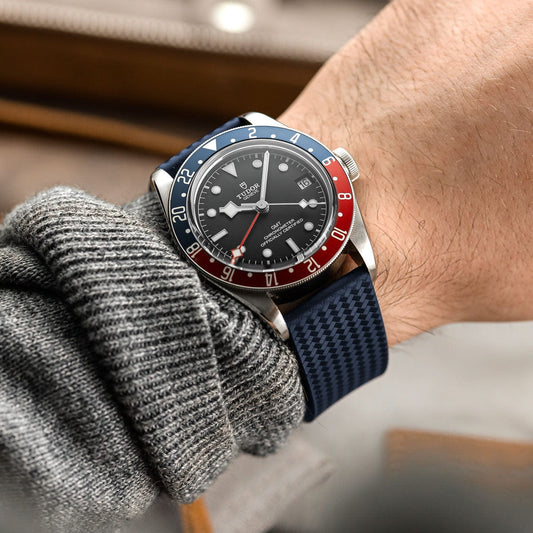 WatchGecko 400 Italian Rubber Divers Reversible Watch Strap - Dark Blue - Brushed / Polished