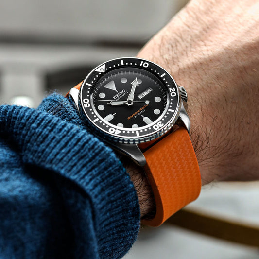 400 CTS Italian Rubber Divers Reversible Watch Strap - Orange - IP Black