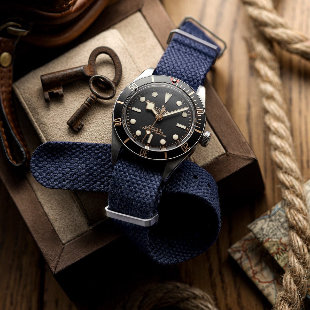 Braemore Woven Canvas Military Watch Strap - Marine Blue