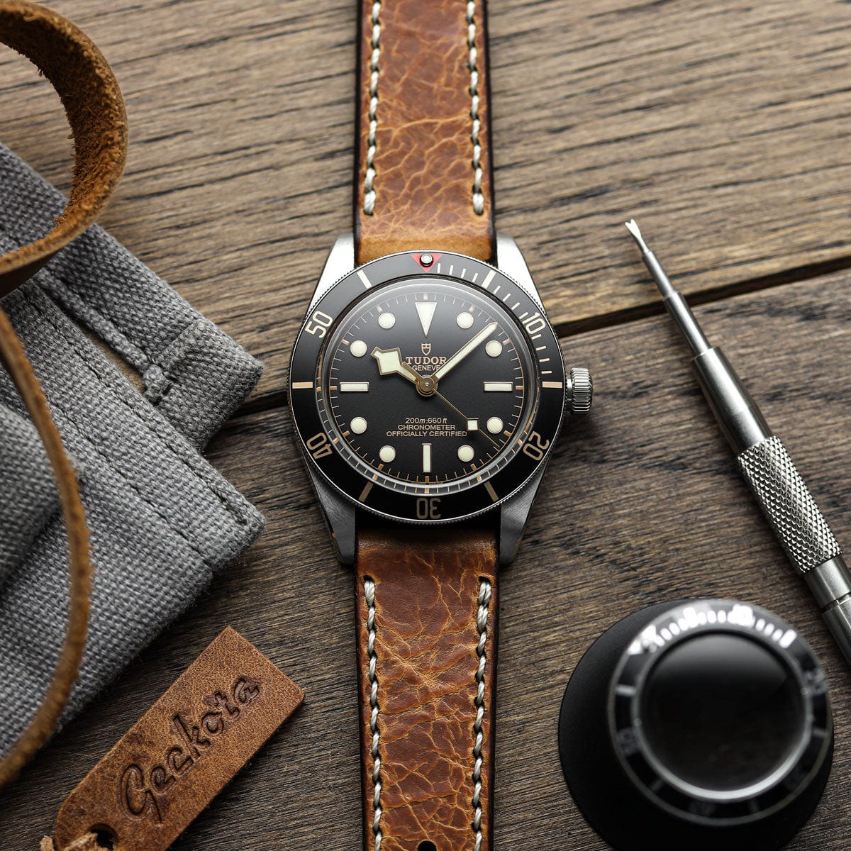WatchGecko Hatherley Handmade Leather Watch Strap - Bone Wax Brown