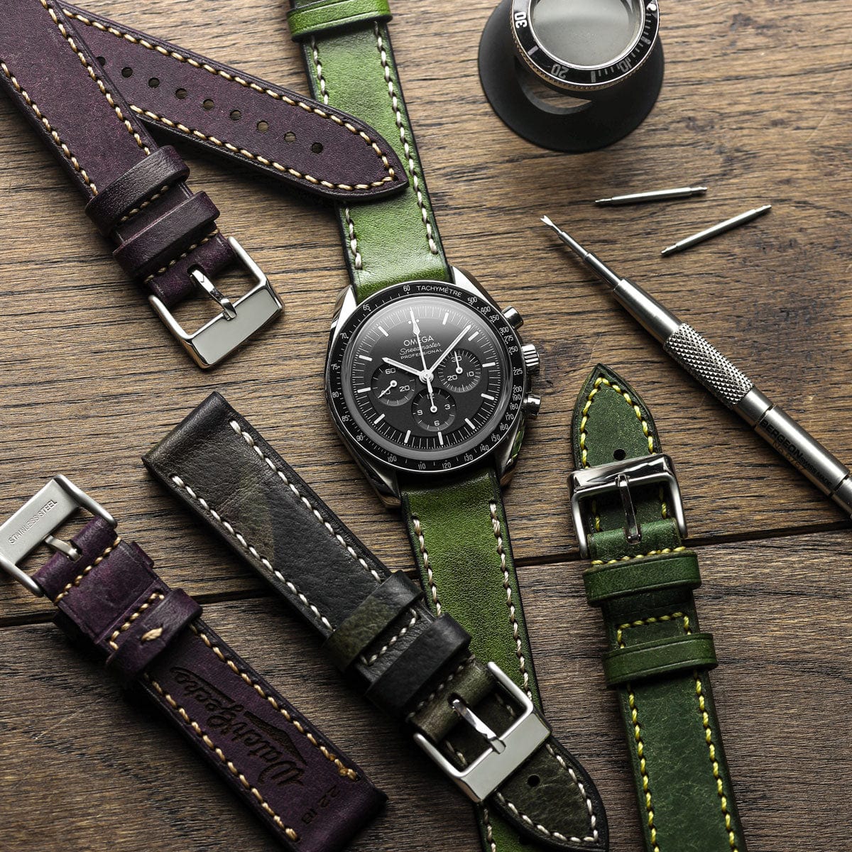 WatchGecko Hatherley Handmade Leather Watch Strap - Moss Green