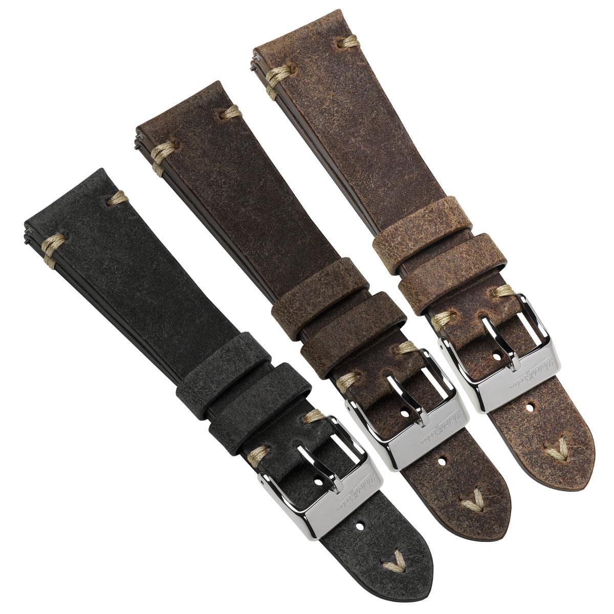 WatchGecko V-Stitch Distressed Leather Watch Strap - Light Brown