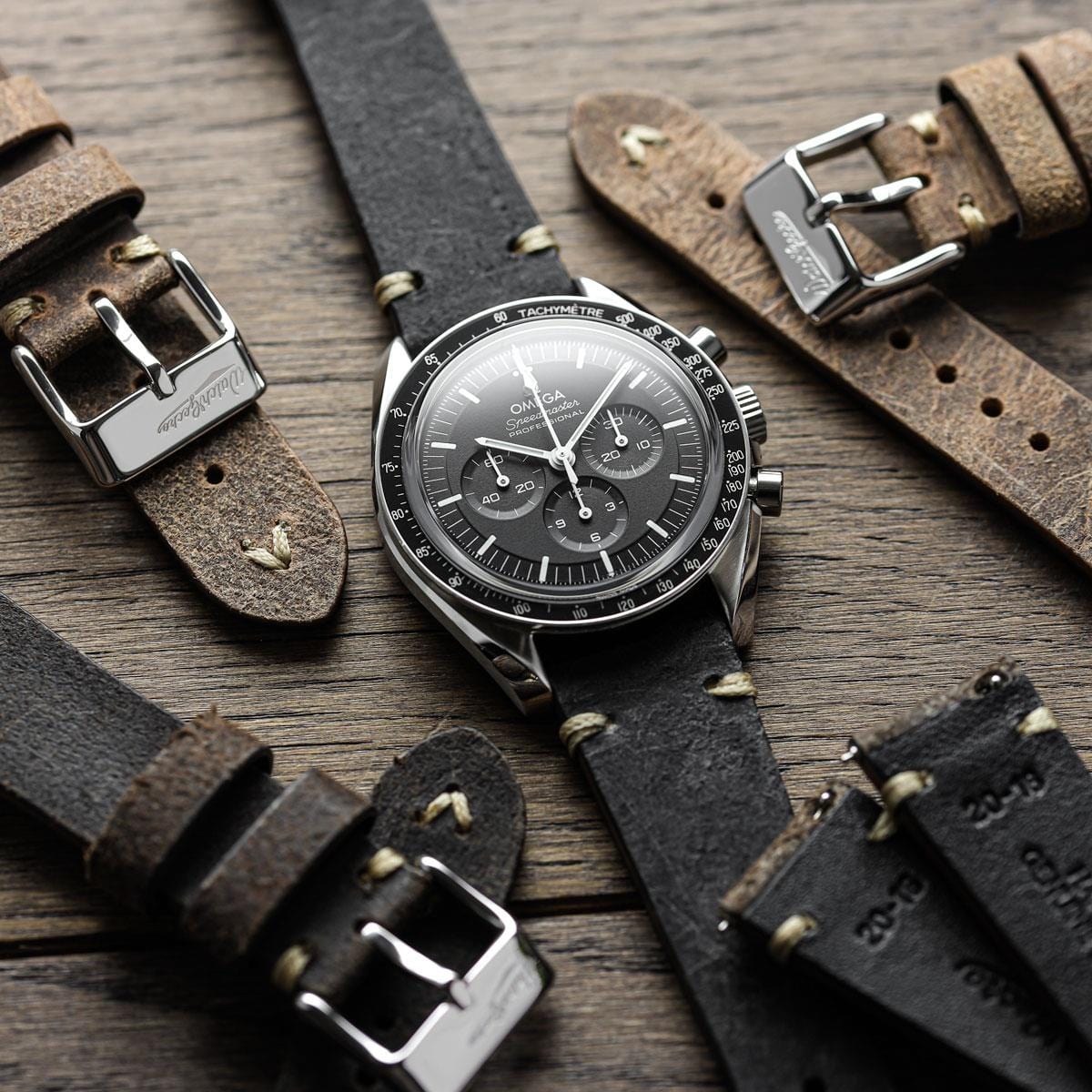 WatchGecko V-Stitch Distressed Leather Watch Strap - Light Brown