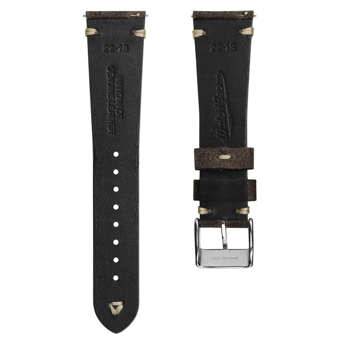 WatchGecko V-Stitch Distressed Leather Watch Strap - Brown