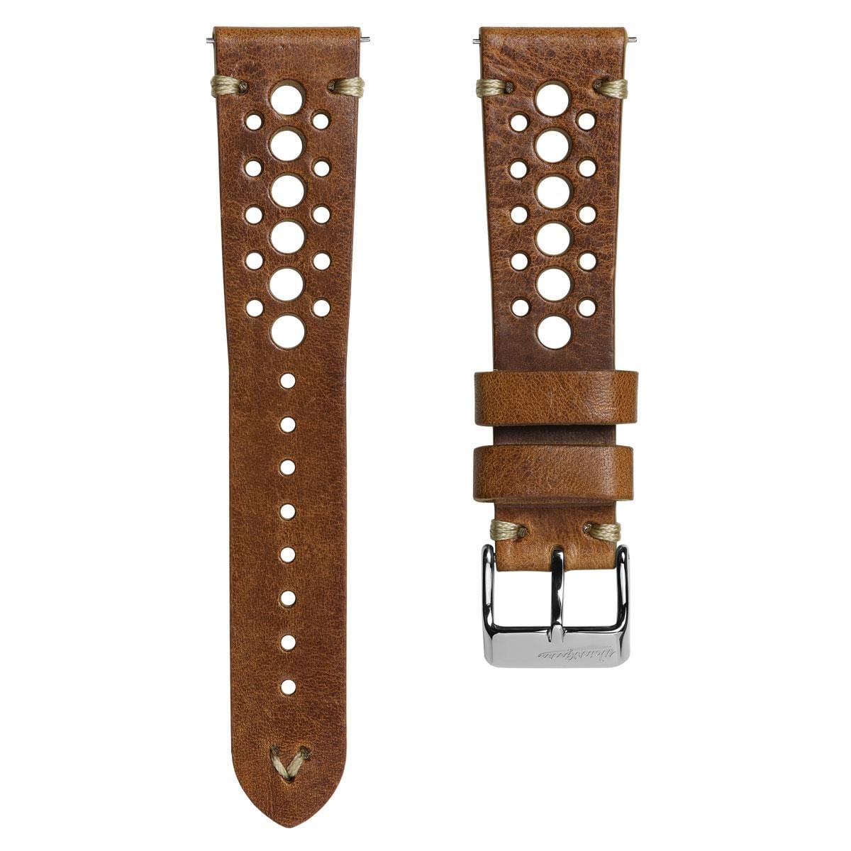 Simple Handmade Italian Leather Perforated Watch Strap - Light Brown